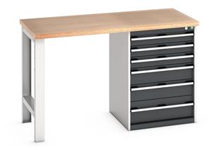 Bott Cubio Pedestal Bench with MPX Top & 6 Drawers - 1500mm Wide  x 750mm Deep x 940mm High. Workbench consists of the following components for easy self assembly: 940mm Standing Bench for Workshops Industrial Engineers